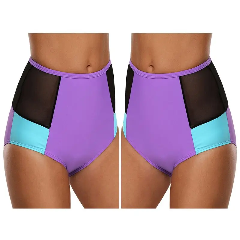 

Women Summer Plus Size Stretch Board Shorts High Waist Mesh Patchwork Color Block Tankini Bottoms Quick Dry Swim Briefs Panties