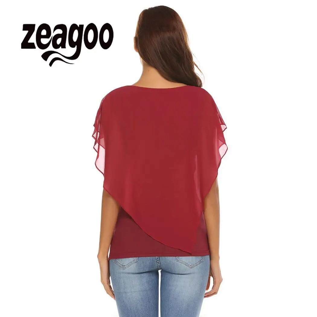 zeagoo Two Casual O-Neck Chiffon Patchwork Women Layers Sexy T-shirt zeagoo Two Casual O-Neck Chiffon Patchwork Women Layers Sexy T-shirt