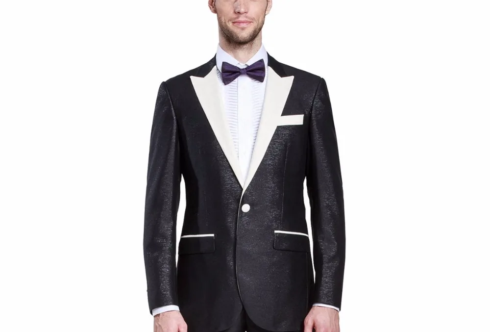 HBDesign Men 2 Piece 2 Button Peak Lapel Slim Fit Fashion Formal Tux