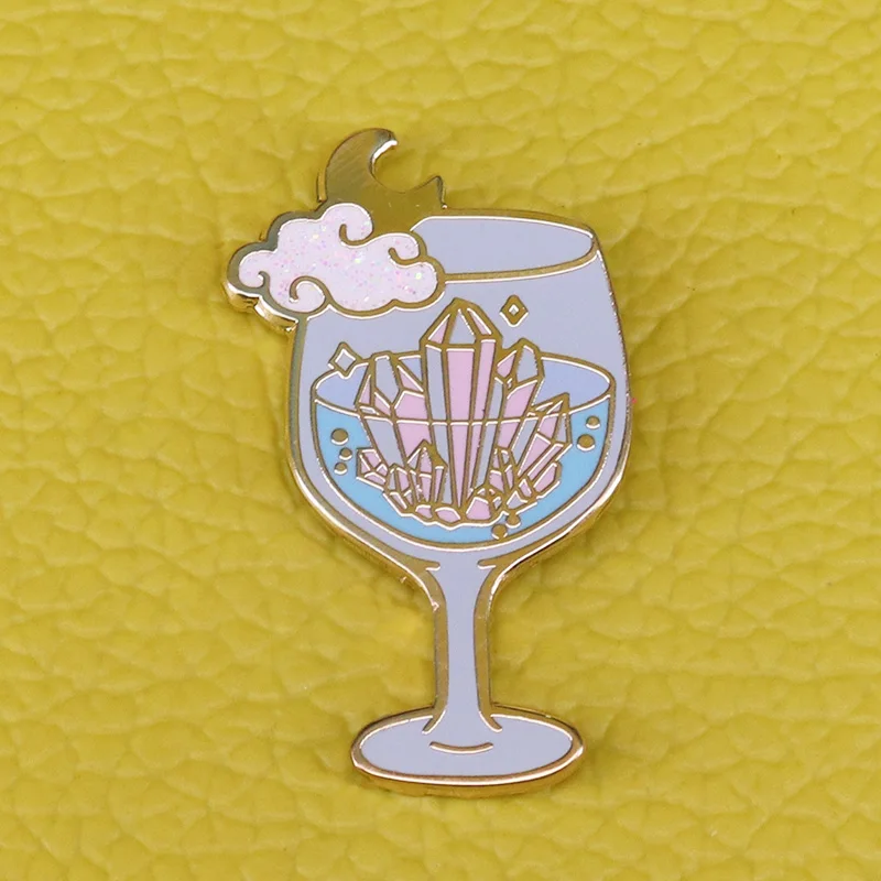

Aperol cocktail pin crystal cluster brooch moon cloud glitter pins wine glass badge pastel art jewelry magical Christmas gifts