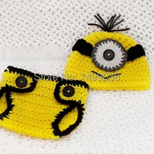 Желтый Миньон крючком шапочки шляпы и diaperphotography реквизит 5 штук в партии