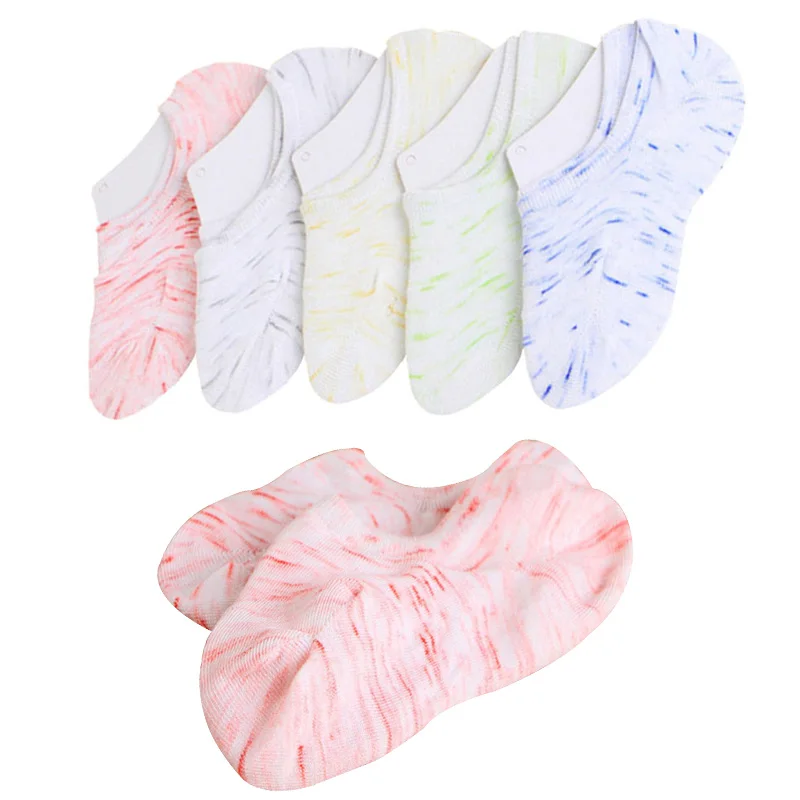 

5 Pairs Women's Socks Non-slip Silicone Candy Color Striped Cotton Cute Girls Boat Socks Summer Autumn Comfort Female Sock Meias