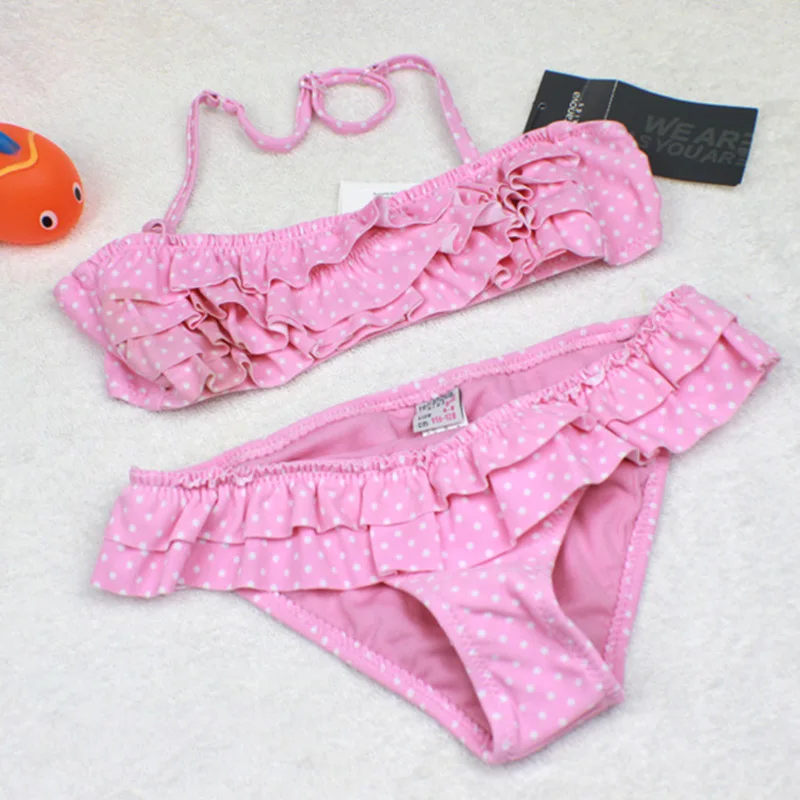Детский купальный костюм; раздельный купальник для девочек; бикини для девочек; цвет красный, розовый; купальник с оборками; комплект из двух предметов; милый костюм для девочек; одежда - Цвет: 01