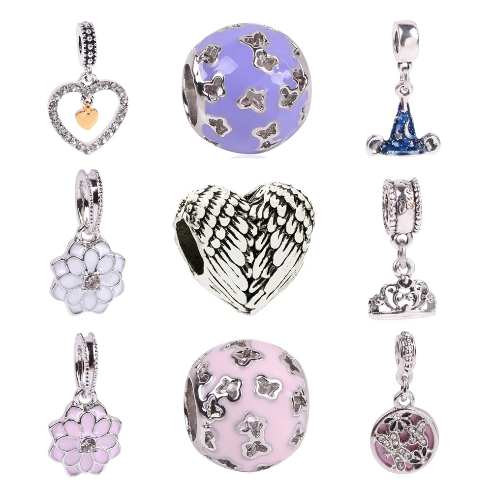 

European Silver Color Delicate Angel Wings Heart Charm Beads Fit Pandora Bracelets For Women DIY Jewerly Making Christmas gift