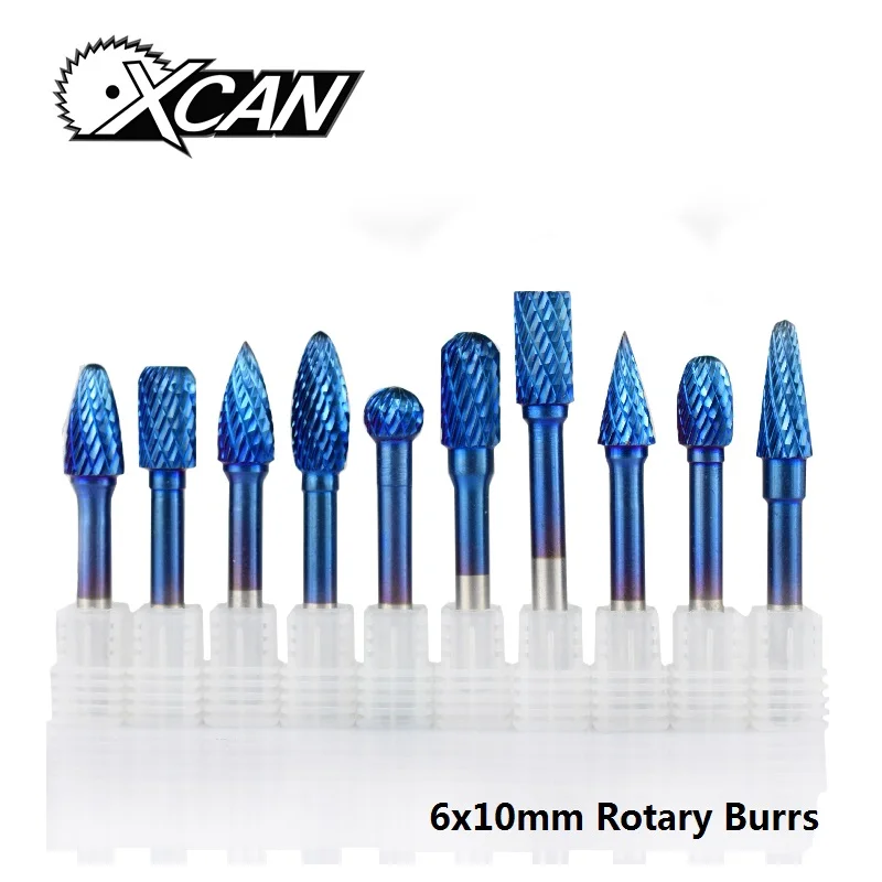 

XCAN 1pc 6x10mm Tungsten Carbide Rotary Burss Super Nano Blue Coated Double Cut Rotary File