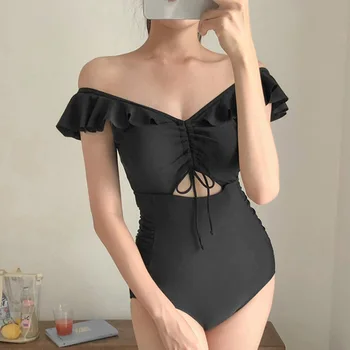 

Swimsuit One Piece Swimsuits Swimwear Bikini Swimming Suit Women Monokini Sexy Female 2019 New Falbala Bubble Linen Solid
