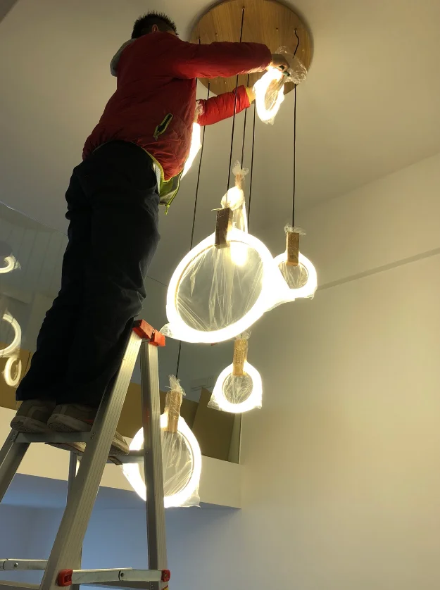 Lustres de Madeira Iluminação da Escada Moderno Nordic Sala Estar Suspenso Lâmpada Quarto Luminárias Anel Luzes Penduradas Led 6 Cheap Luzes de pendentes