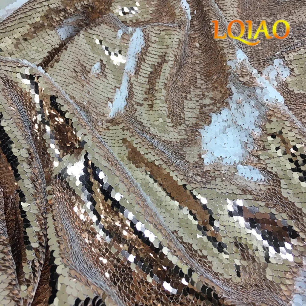 

Customize 3 meters Rose Gold-White +3 meters Gold-Black Reversible Sequin Fabric For Wedding/Party Decoration