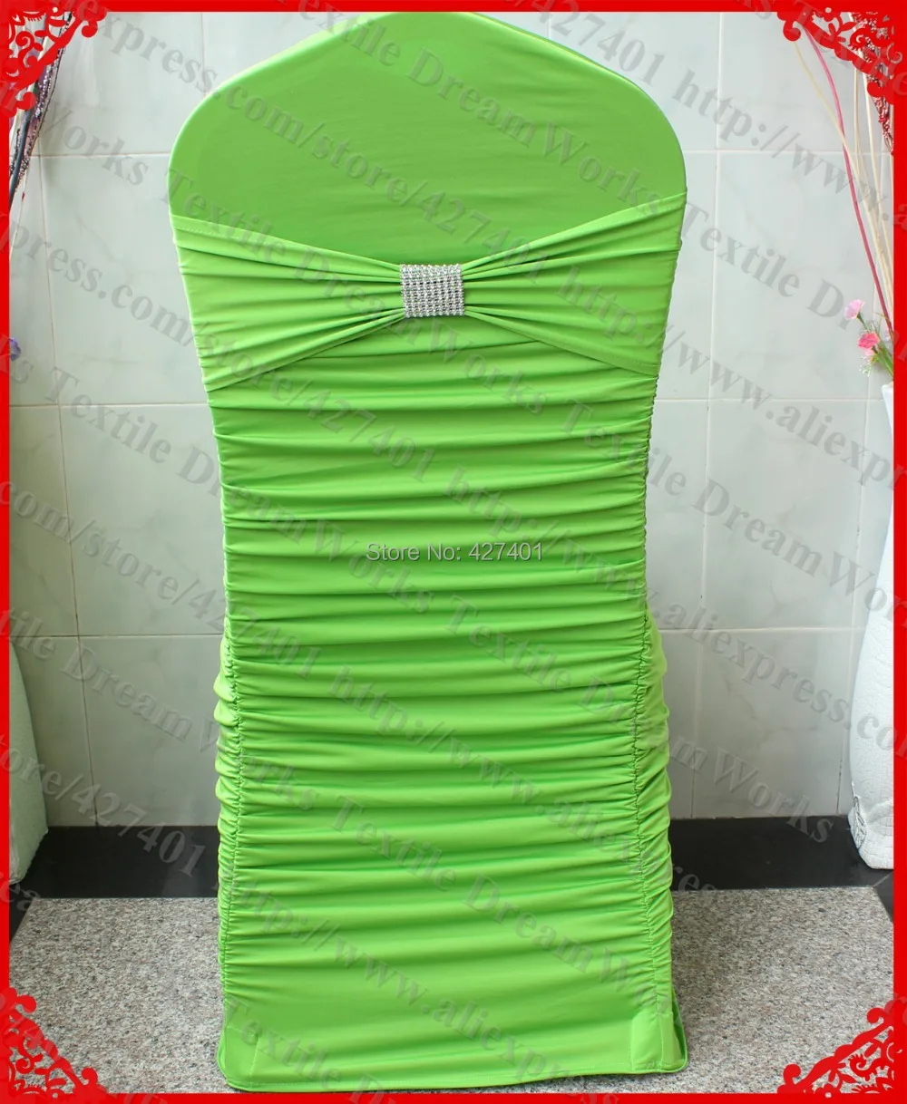 NO.39 Apple Green Ruffled Lycra Chair Covers With Band And Silver