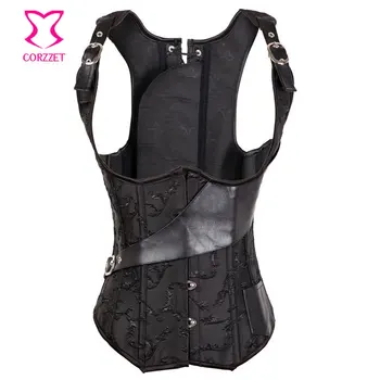 

Black Brocade Sexy Espartilhos E Corpetes Corsets And Bustiers Gothic Clothing Steel Boned Underbust Corset Vest Top Steampunk