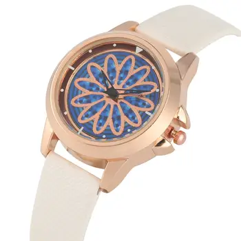 

Lady Watches Quartz Analog Soft Leather Band Rhinestone Flower Turntable Watch 6 Colors Elegant Female Clock 2019 Reloj Mujer