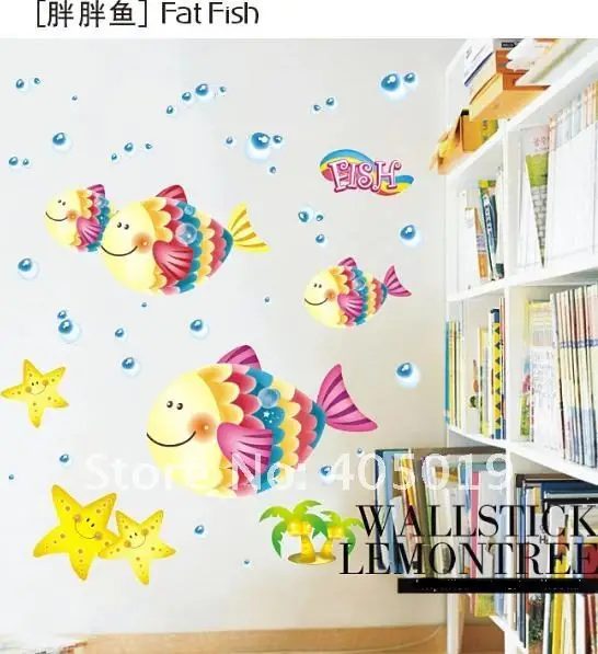 Ld631 Fat Fish Wall Sticker Transparent Removable Child Room Decor