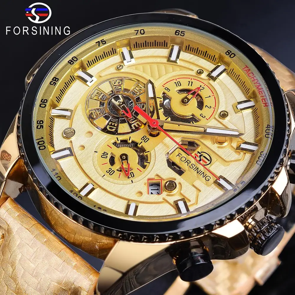 

Forsining Luxury Men's Golden Watch Date Calendar Automatic Clock Male Mechanical Watches Smooth Leather Strap Relogio Masculino