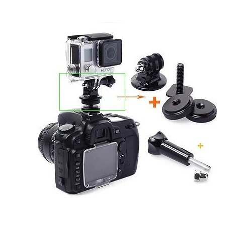 

3 in 1 1/4" Hot Shoe Adaptor with Tripod Mount Screws and gopro Thumb knob screw for Camera GoPro Hero 2 3 3+
