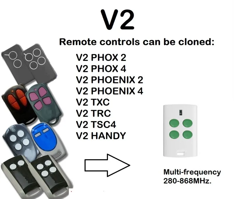 

V2 PHOENIX 2 PHOENIX 4 TXC TRC TSC4 HANDY Remote Control Duplicator 4-Channel 280-868MHz.