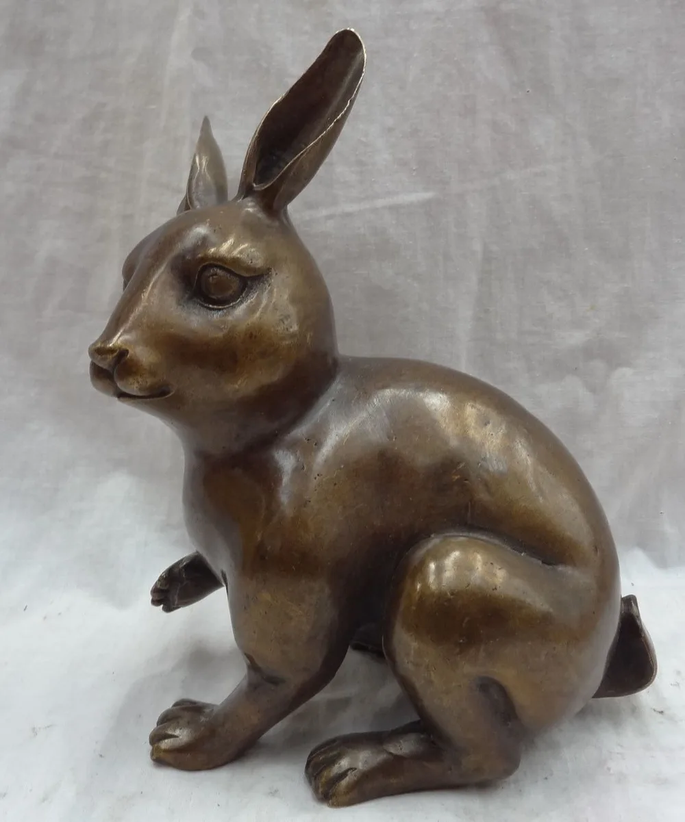 

bi002482 9" Lucky Chinese Bronze Zodiac YuanBao Wealth Rabbit Statue Animals Sculpture