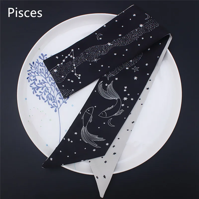 12 созвездий серия Таро дизайн печати женский шелковый шарф модный головной маленький галстук связать обернуть мешок ленты волосы шарфы