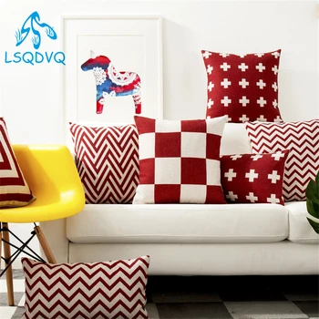 

Red Geometric Throw Pillow Case Square Cotton Linen Cushion Cover For Sofa Home Capa De Almofadas 45x45cm