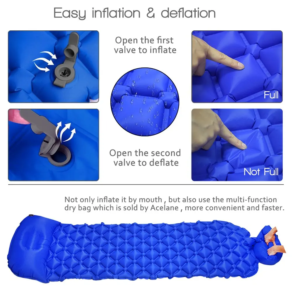 Acelane Сверхлегкий ТПУ коврик для сна водонепроницаемый надувной Надувной Матрас Подушка с подушкой коврик для кемпинга Открытый походный кемпинг