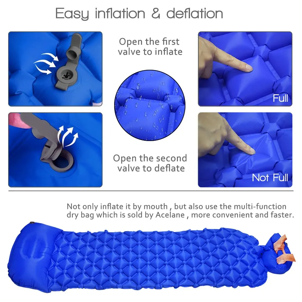 Acelane خفيفة وسادة النوم الفرش الهوائي وسادة مع وسادة للماء التخييم حصيرة ل حقيبة للتنزه في الخارج