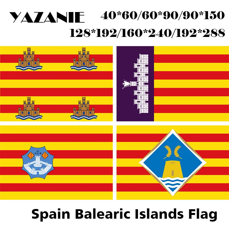 

YAZANIE Any Size Double Sided Spain Ibiza Majorca Menorca Formentera Spain Balearic Islands 3*5ft 90*150cm Flags and Banners