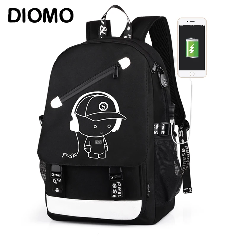 Водонепроницаемый рюкзак DIOMO для мальчиков школьный дорожный ранец с USB зарядкой