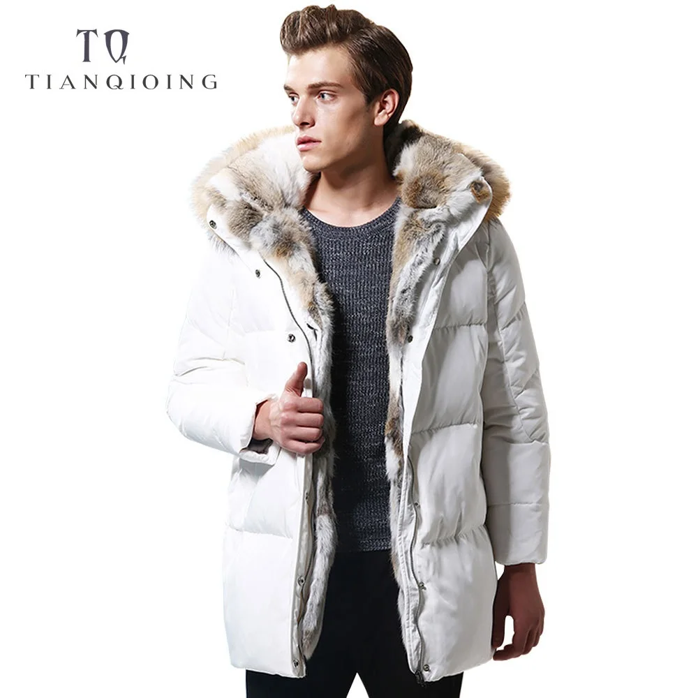 

2019 Winter Jacket High Quality Men's Long Duck Down Jacket Coat Thick Liner Male Warm Clothes Rabbit Fur Collar Warmth Hooded