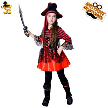 

DSPLAY Halloween Christmas Gift Fire Red Pirate Costume Kids Fantasia Cute Pirate Fancy Dress Costume For New Year