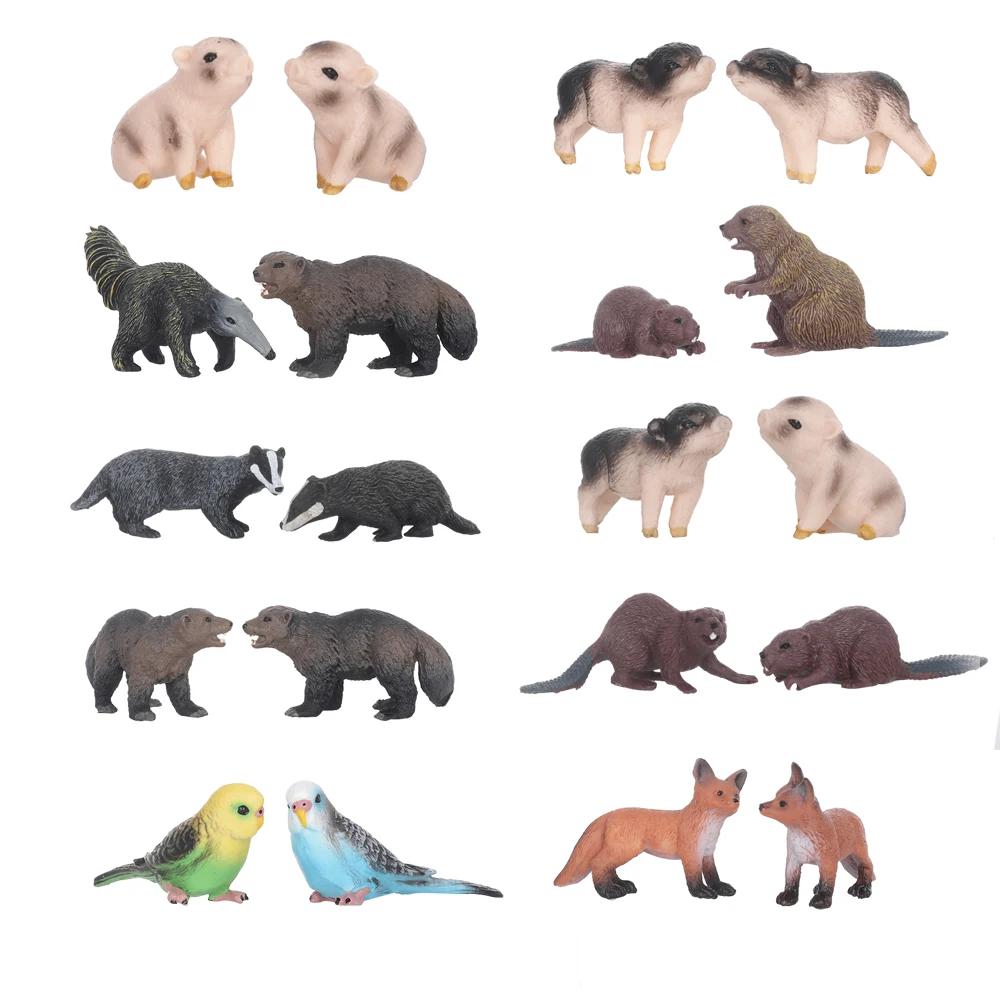 

2Pcs Miniature Figurine Animal Model Home Decor Cute Simulation Parrot Bird Fox Pig Beaver Fairy Garden Decor Accessories Figure