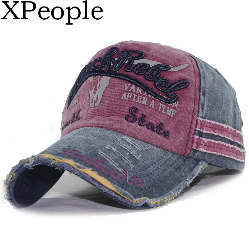 

XPeople Vintage Style Printing Multicolor Adjustable Baseball Cap Washed Denim Cotton Sports Baseball Cap for Women and Men