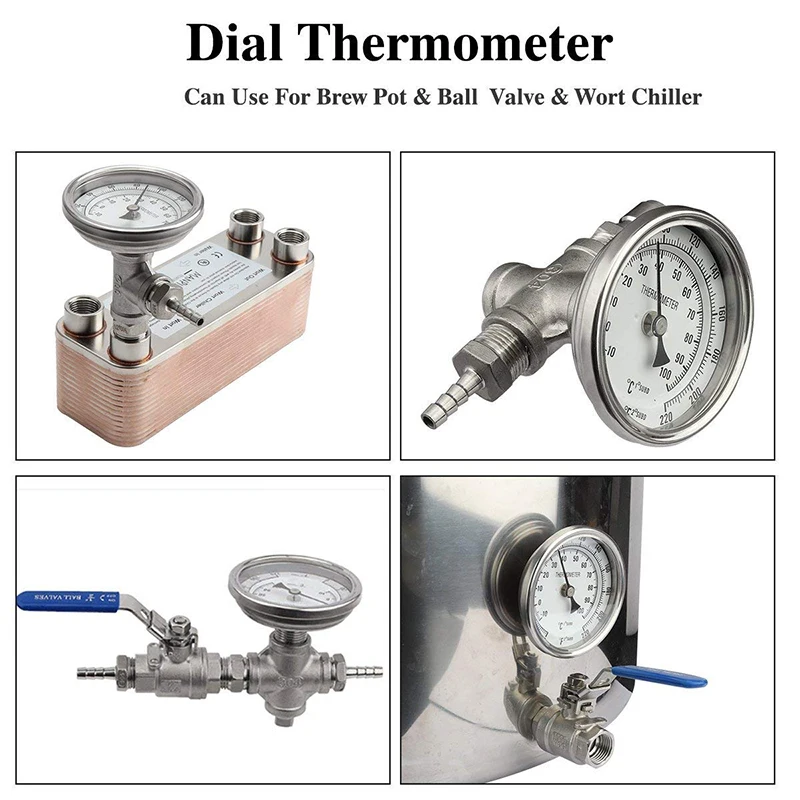 Пивной чайник пивоваренный Циферблат Термометр, 1/2 NPT нержавеющая сталь, двойная шкала 3 ''лицо с 2'' зонд для варки
