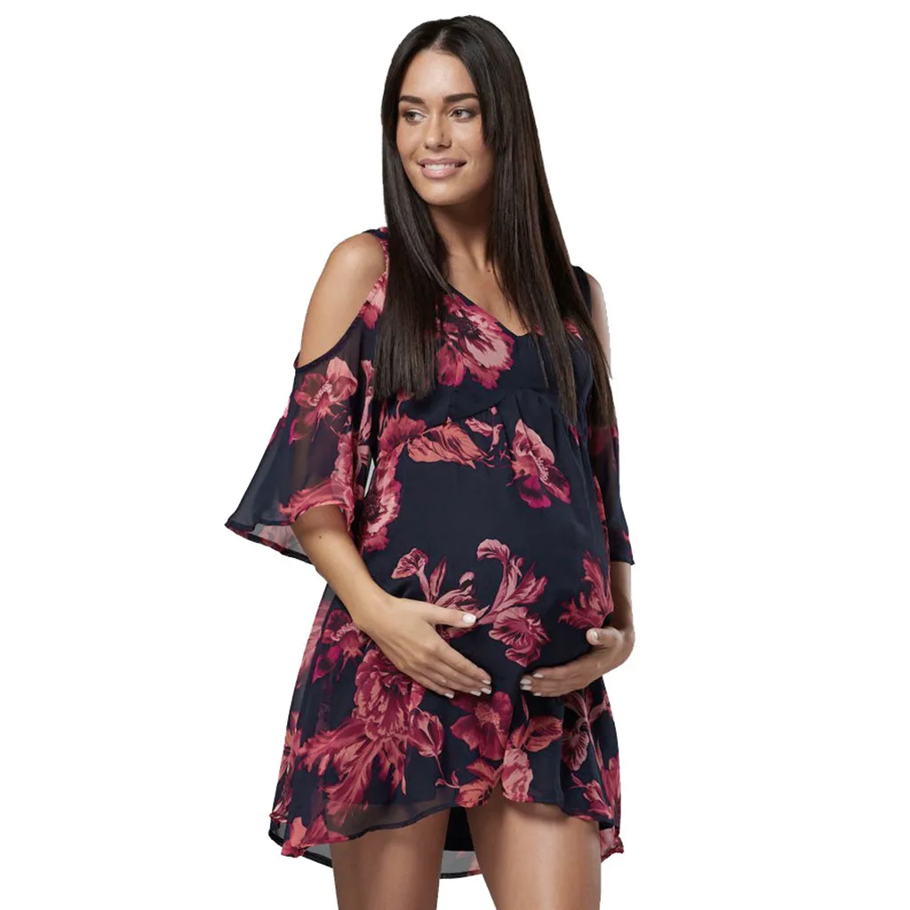 

2019 Womens Pregnancy Dress Dresses Summer mini Pregnant Solid Maternity photography Clothing Hollow Out Party dresses
