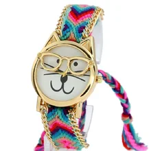 Gnova Platino Mujeres Vidrios de Reloj Gato Reloj Colección Tela Del Cordón Trenzado de Moda Hippie Étnico