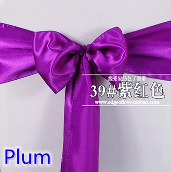 

Plum colour high quality satin sash chair bow for chair covers sash spandex party and wedding decoration wholesale