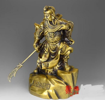 

18 China Bronze Copper Sculpture Dragon Guan Gong God Hold Sword Statue