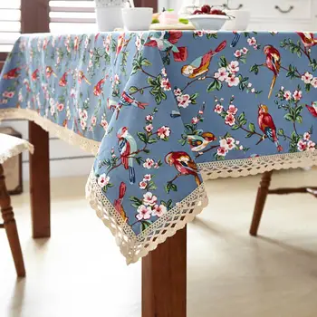 

Svetanya Canvas Dining Table Desk Cover Coffee Tablecloths with Flower Pattern