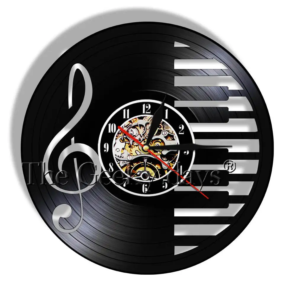 

Music Notes Vinyl Record Clock Handcrafted Piano Party Wall Art Decor Clock Treble Clef Symbols Musical Silhouette Room Art