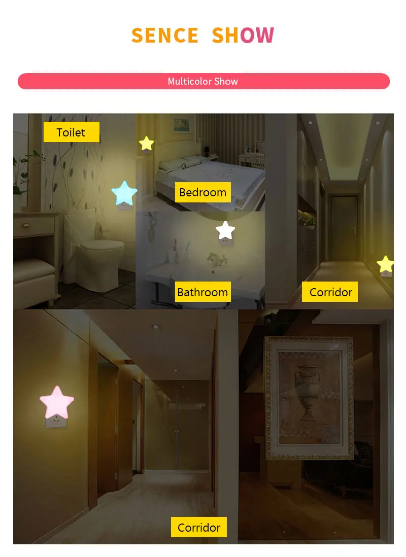LED Star Night Light EUUS Plug Smart Light Sensor Wall Night Lamp For Baby Room Kids Bedroom Home Decoration Energy Saving 110-220V (6)