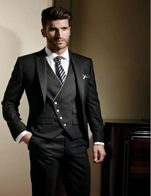 Новые мужские костюмы в деловом стиле, мужские смокинги для жениха, Костюм Под заказ на одной пуговице, заостренный лацкан, Мужские костюмы(куртка+ жилет+ брюки