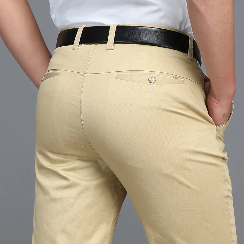 

2017 Casual Pants Men Summer Designer Fashion Plus Size Satin Elastic Cotton Business Straight Trousers Men Pants Homme