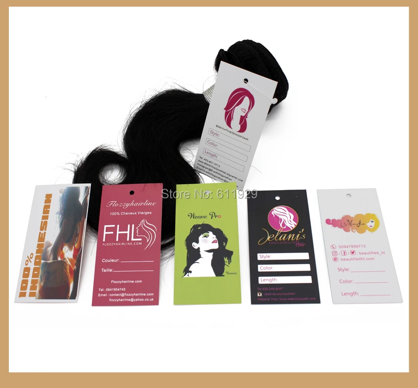 Пользовательские логотипы девственные пучок человеческих волос Расширения упаковки наклейки-покрытие, бумажные бирки самоклеящиеся наклейки для волос наклейка