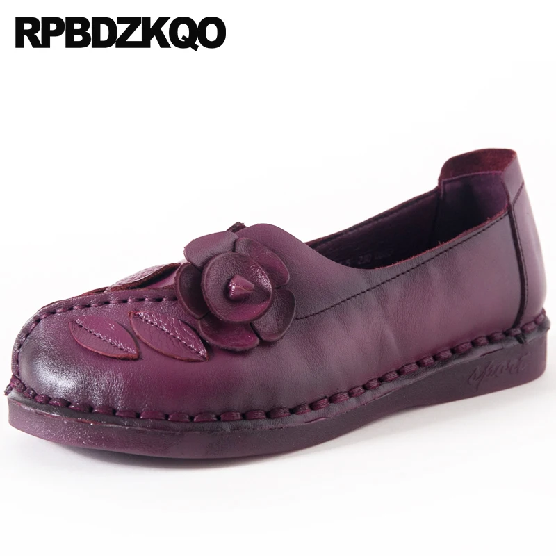 Dames Traditionnel Chine Grande Sur Appartements Pourpre rouge Chinois Fleur Bout Taille Femmes Rond pourpre Floral Âgées Ethnique Noir Personnes Designer Glissent Chaussures u1JT3FKlc