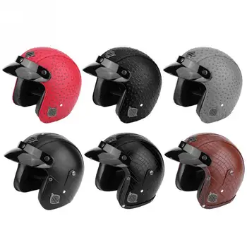 

Motorcycle Scooter PU Leather Open Face Half Helmet 100% Brand New Retro And Classic Motorcycle Helmet New Arrival Universal