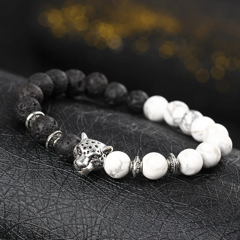 Originality White/Black Colorful Weathering Agate Natural Stone Beads Bracelet With Leopard Lava Stone For Men Women pulseras
