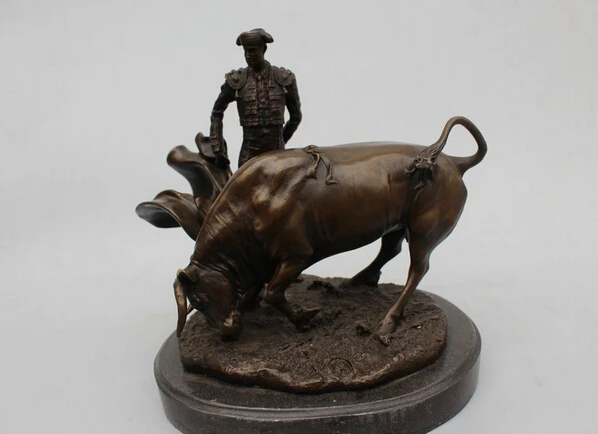 

free 10"Western Art sculptur Bronze Marble Famous Spain Matador Bull Statue fast