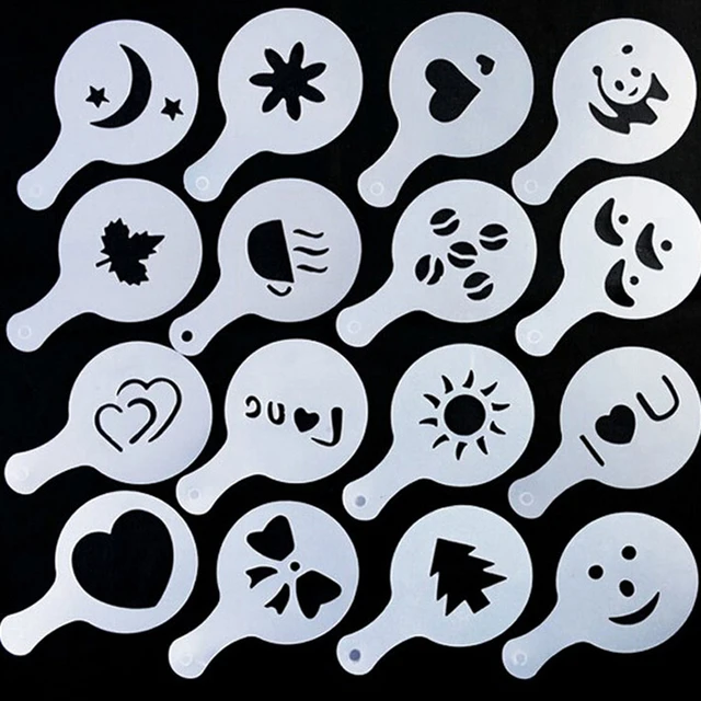 Best Offers YFGXBHMX 16Pcs/Set Coffee Drawing Molds Printing Model Sprinkle Powder Mats Utensils Tools Coffee Accessories