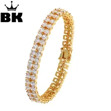 Bling CZ 2 ряда Теннисный браслет кубический цирконий хип хоп медные ювелирные изделия для женщин Свадебные украшения золотой, серебряный тон подарок