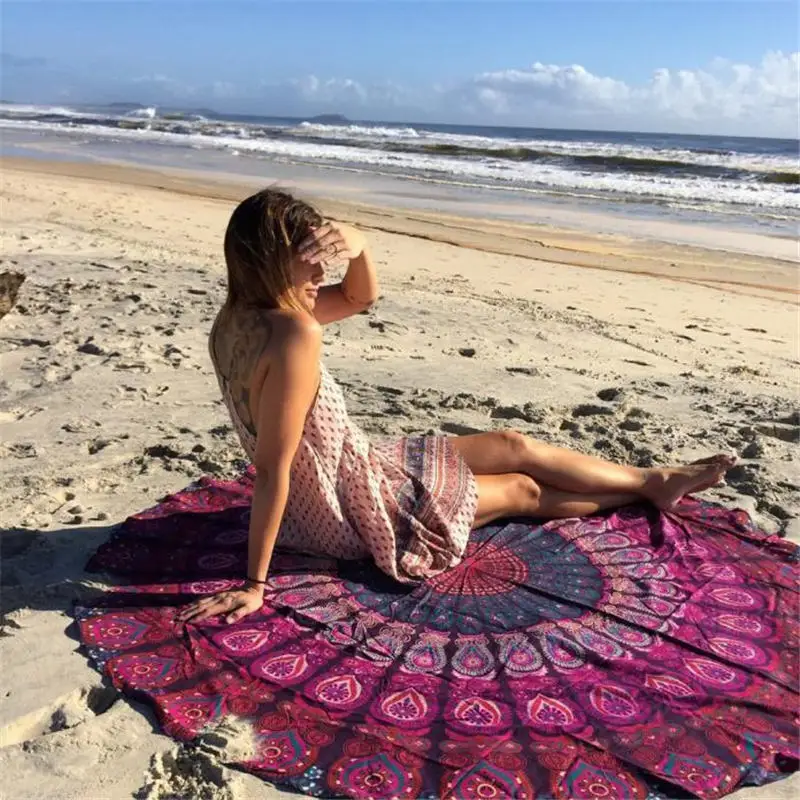 Round Hippie Tapestry Beach Throw Roundie Mandala Towel Yoga Mat Bohemian Beach towel handkerchief