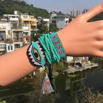 

Go2boho MIYUKI Bracelet Women Turkish Eye Jewelry Gift Evil Eye Pulseras Kiss Letter Bracelets 2020 New Handmad Woven Jewellery