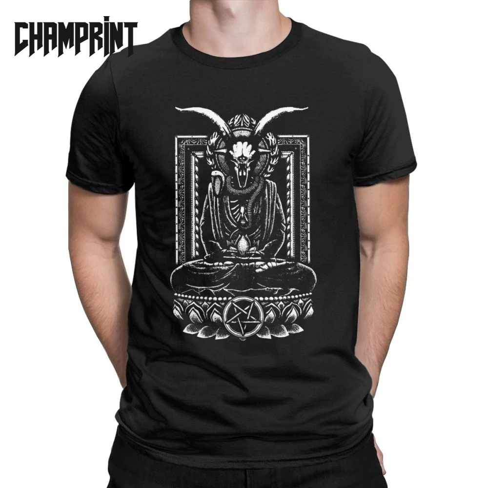 

Men's T-Shirt Baphomet Crazy Cotton Tee Shirt Short Sleeve Satanic Buddha Spiritual Skull Skeleton Goat T Shirt Clothes Classic